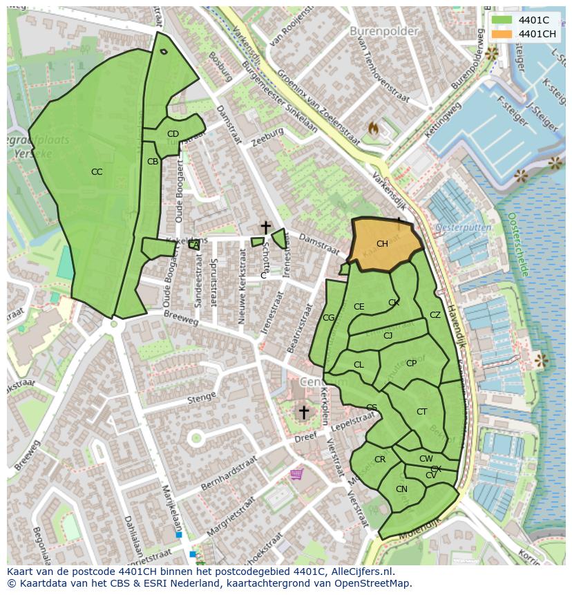 Afbeelding van het postcodegebied 4401 CH op de kaart.