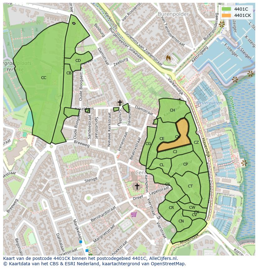 Afbeelding van het postcodegebied 4401 CK op de kaart.