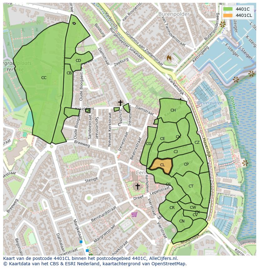 Afbeelding van het postcodegebied 4401 CL op de kaart.