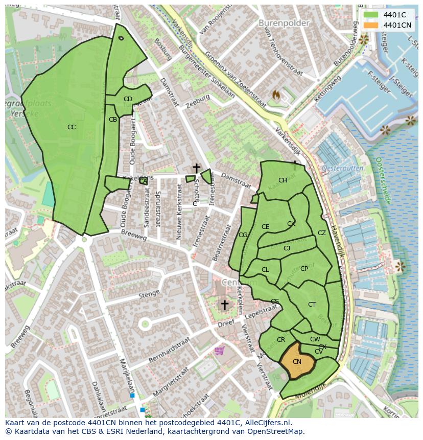 Afbeelding van het postcodegebied 4401 CN op de kaart.