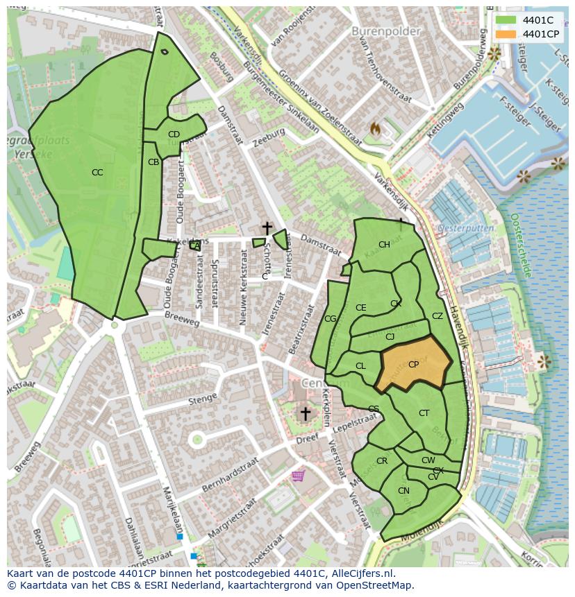 Afbeelding van het postcodegebied 4401 CP op de kaart.