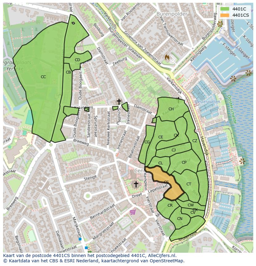 Afbeelding van het postcodegebied 4401 CS op de kaart.