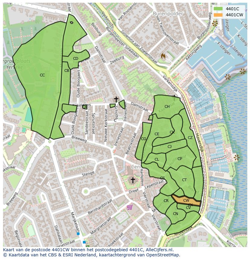 Afbeelding van het postcodegebied 4401 CW op de kaart.