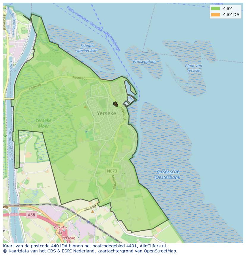 Afbeelding van het postcodegebied 4401 DA op de kaart.