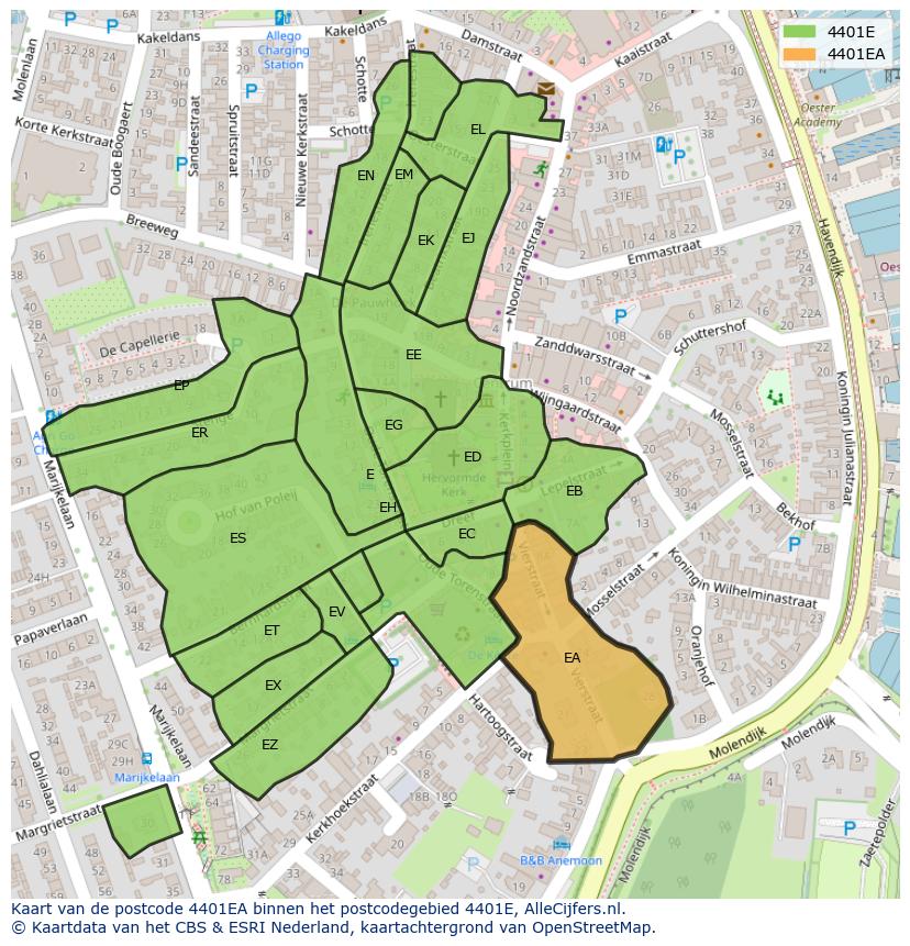 Afbeelding van het postcodegebied 4401 EA op de kaart.