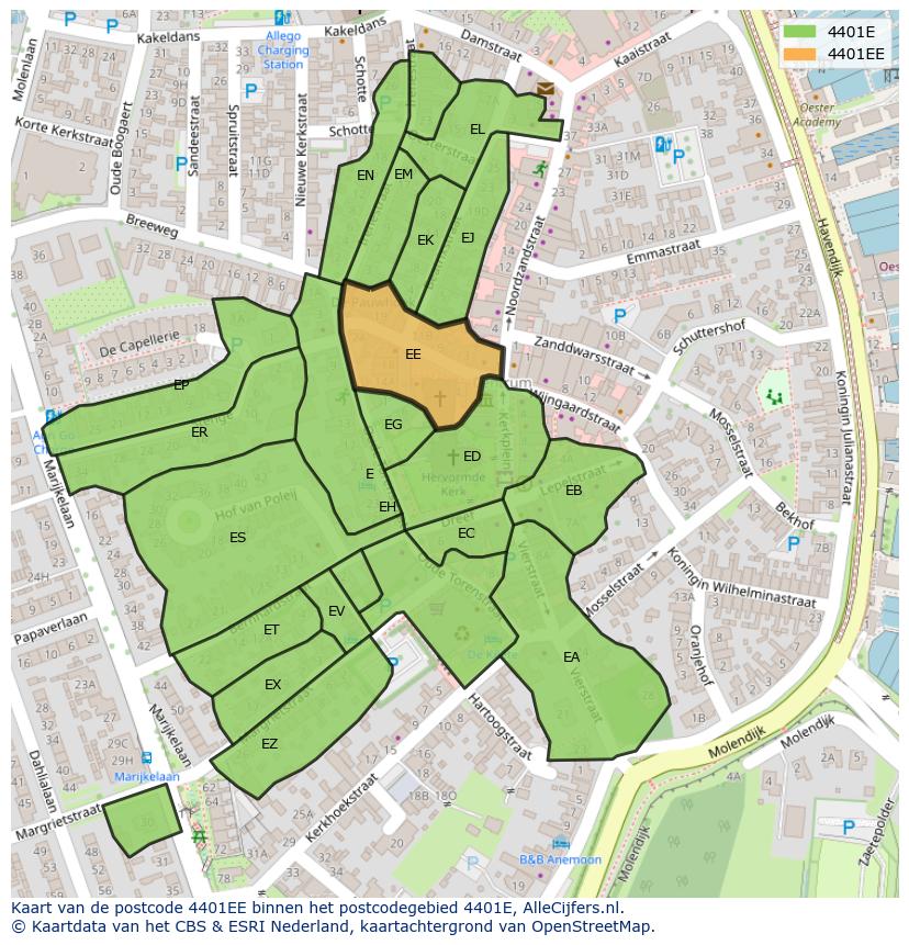 Afbeelding van het postcodegebied 4401 EE op de kaart.