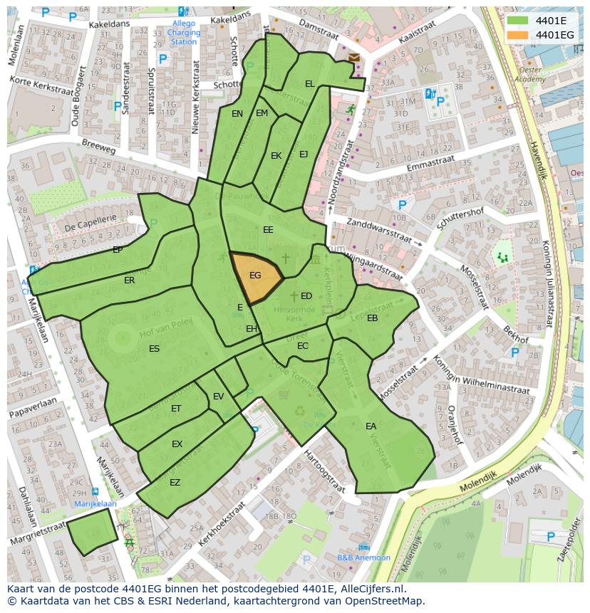 Afbeelding van het postcodegebied 4401 EG op de kaart.