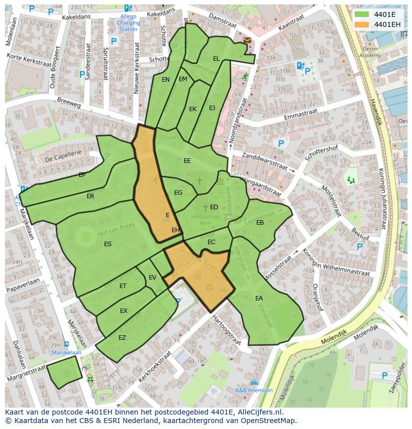 Afbeelding van het postcodegebied 4401 EH op de kaart.