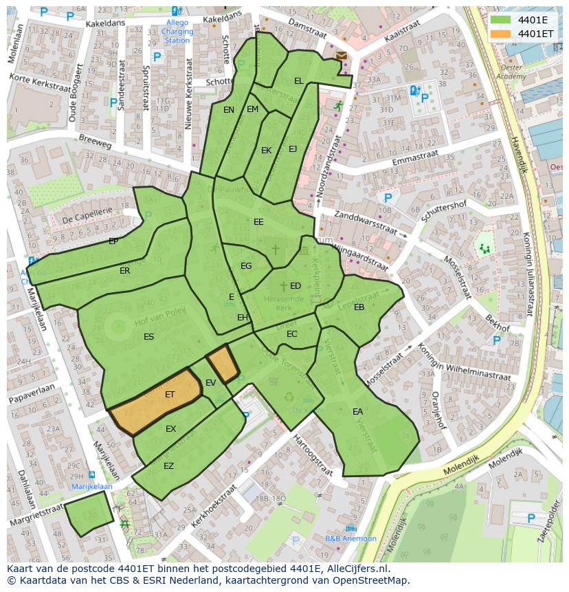 Afbeelding van het postcodegebied 4401 ET op de kaart.