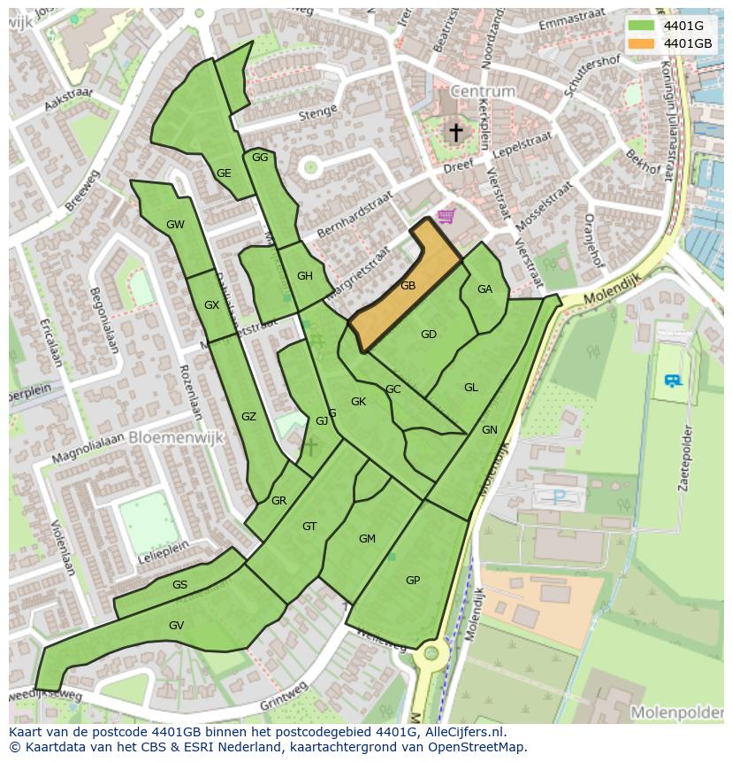 Afbeelding van het postcodegebied 4401 GB op de kaart.