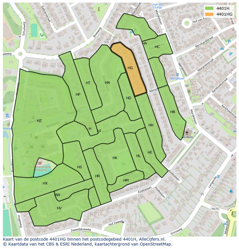 Afbeelding van het postcodegebied 4401 HG op de kaart.