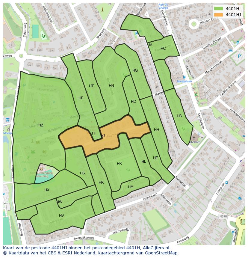 Afbeelding van het postcodegebied 4401 HJ op de kaart.