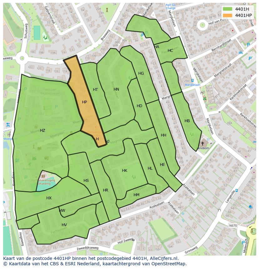 Afbeelding van het postcodegebied 4401 HP op de kaart.