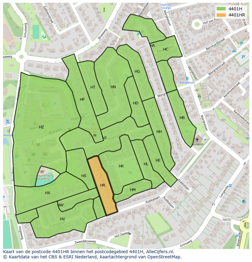 Afbeelding van het postcodegebied 4401 HR op de kaart.