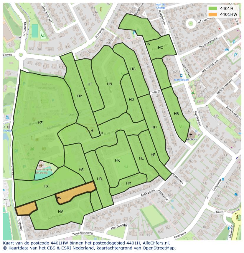 Afbeelding van het postcodegebied 4401 HW op de kaart.