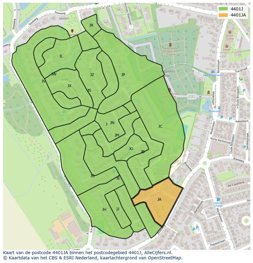 Afbeelding van het postcodegebied 4401 JA op de kaart.