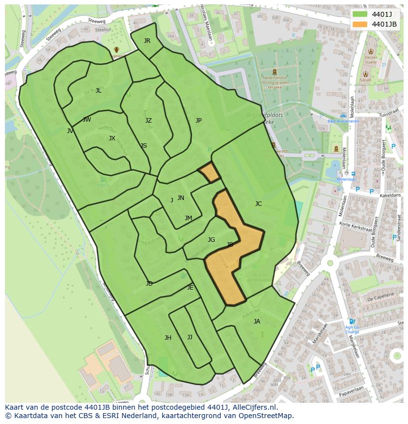 Afbeelding van het postcodegebied 4401 JB op de kaart.