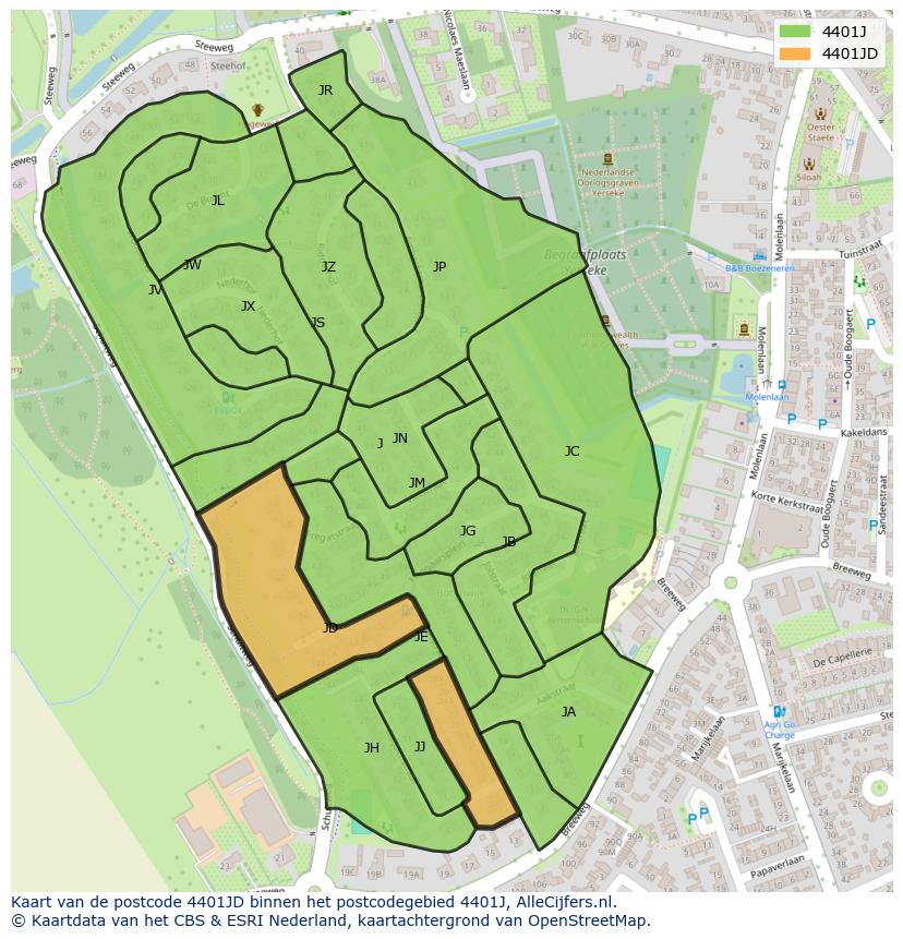 Afbeelding van het postcodegebied 4401 JD op de kaart.