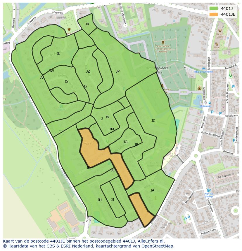 Afbeelding van het postcodegebied 4401 JE op de kaart.