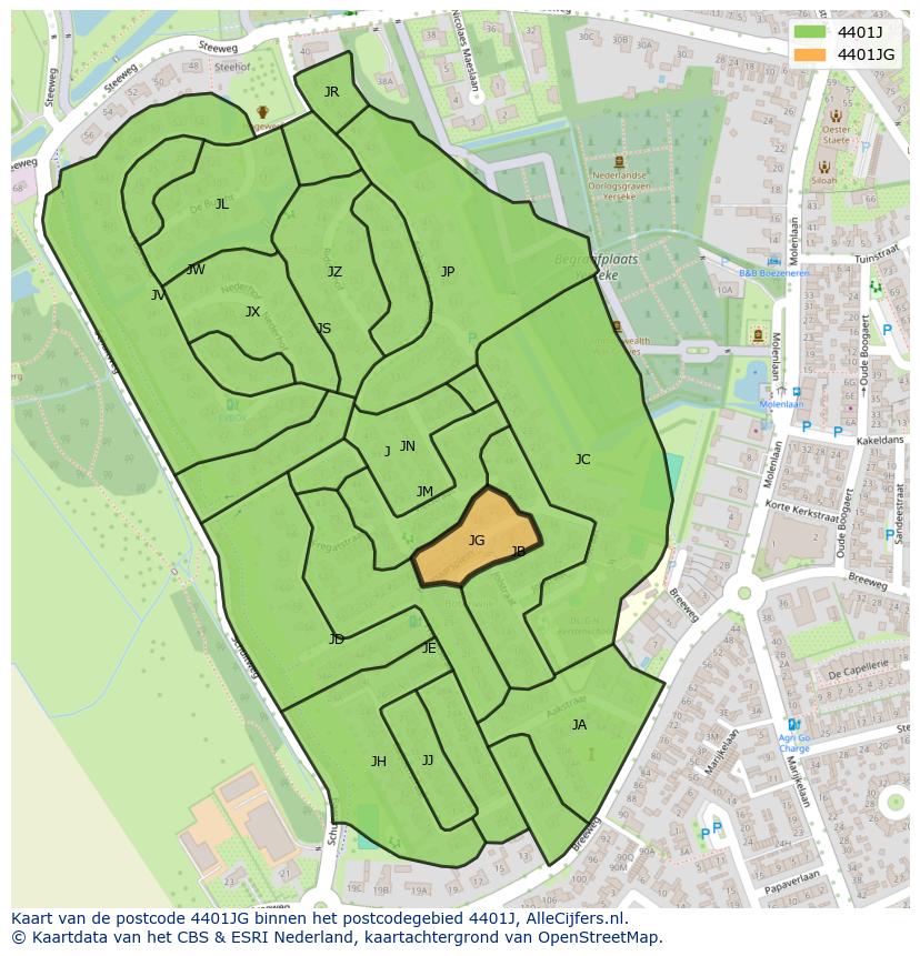 Afbeelding van het postcodegebied 4401 JG op de kaart.