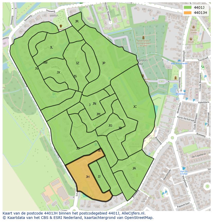 Afbeelding van het postcodegebied 4401 JH op de kaart.