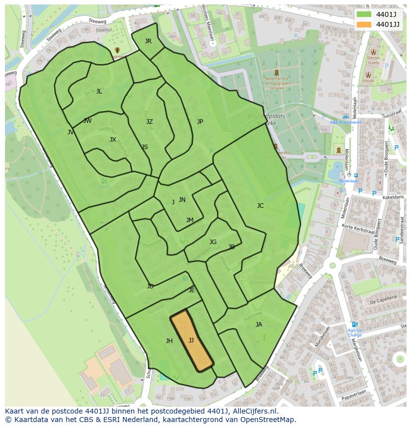 Afbeelding van het postcodegebied 4401 JJ op de kaart.