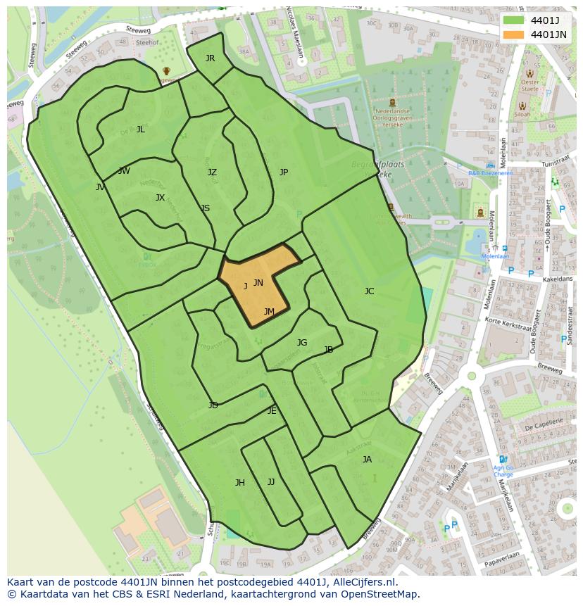 Afbeelding van het postcodegebied 4401 JN op de kaart.