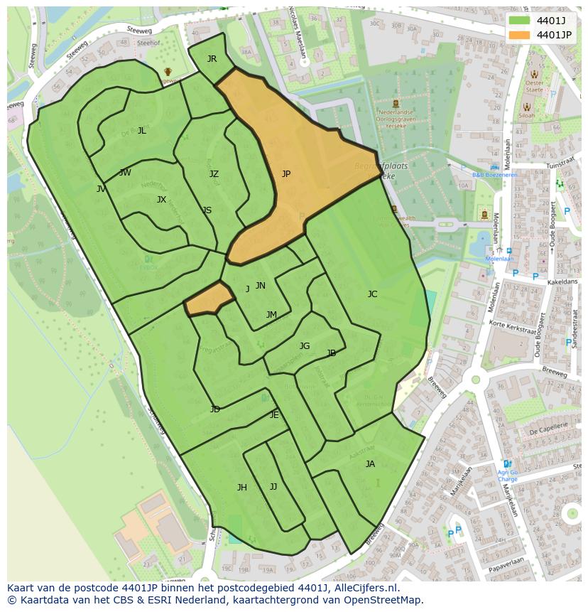 Afbeelding van het postcodegebied 4401 JP op de kaart.