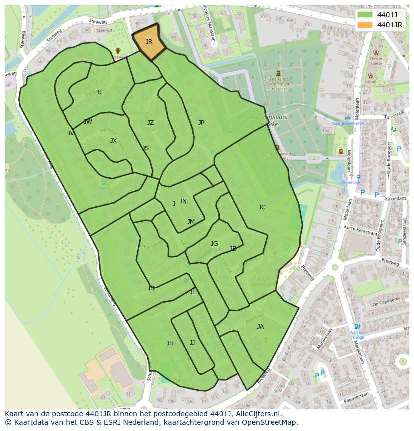 Afbeelding van het postcodegebied 4401 JR op de kaart.