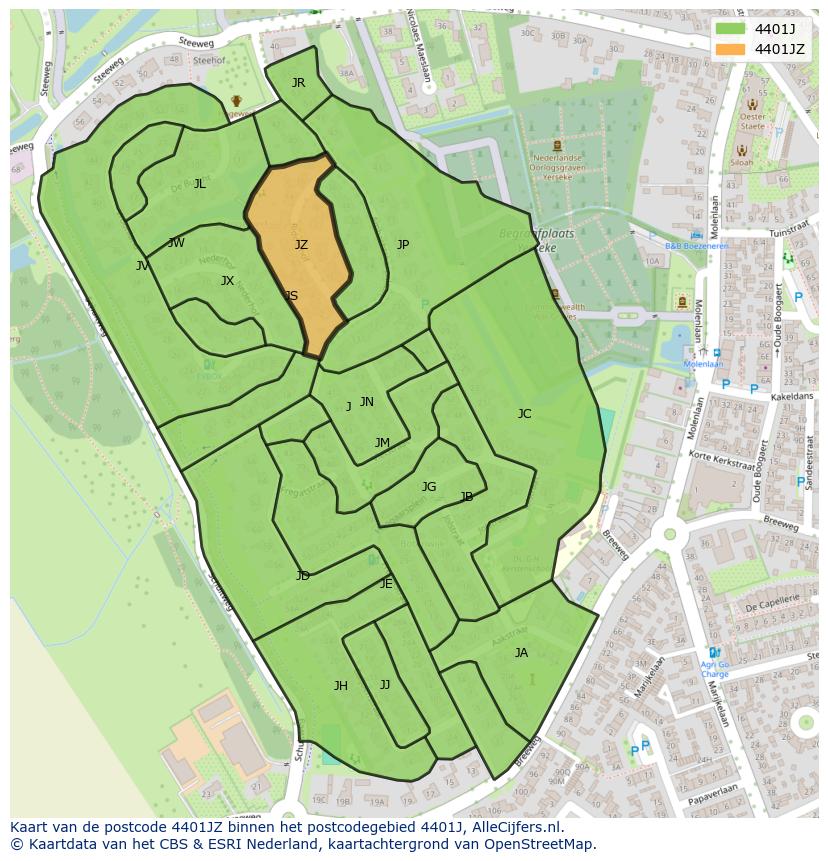 Afbeelding van het postcodegebied 4401 JZ op de kaart.