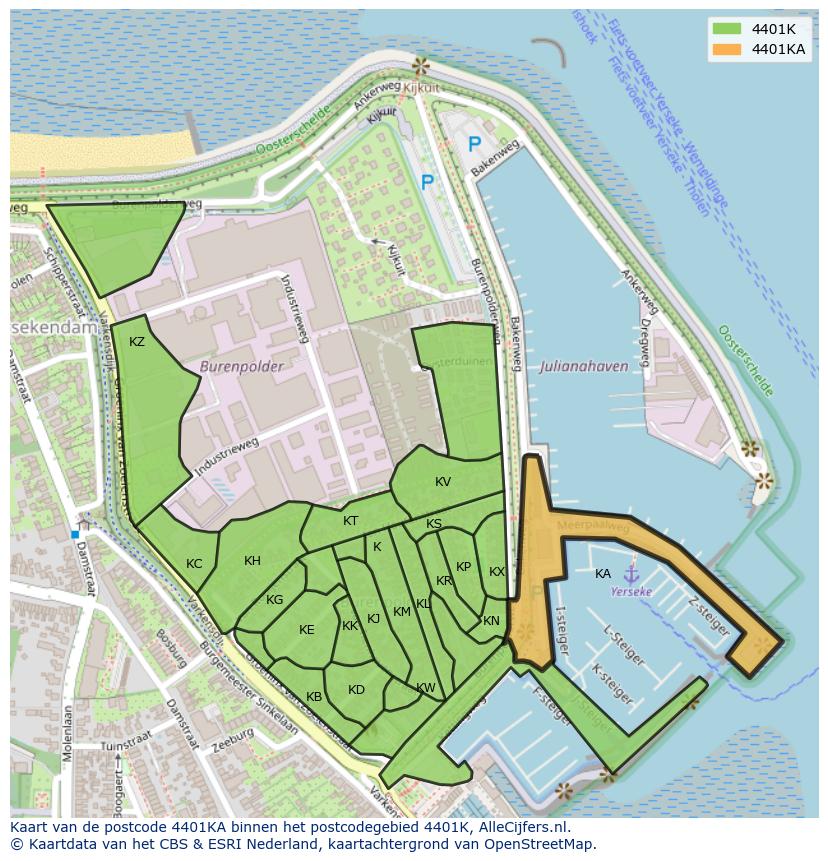 Afbeelding van het postcodegebied 4401 KA op de kaart.