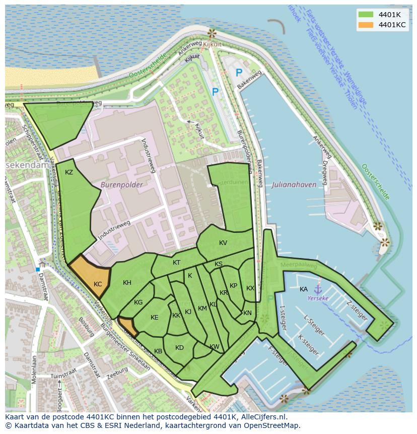 Afbeelding van het postcodegebied 4401 KC op de kaart.
