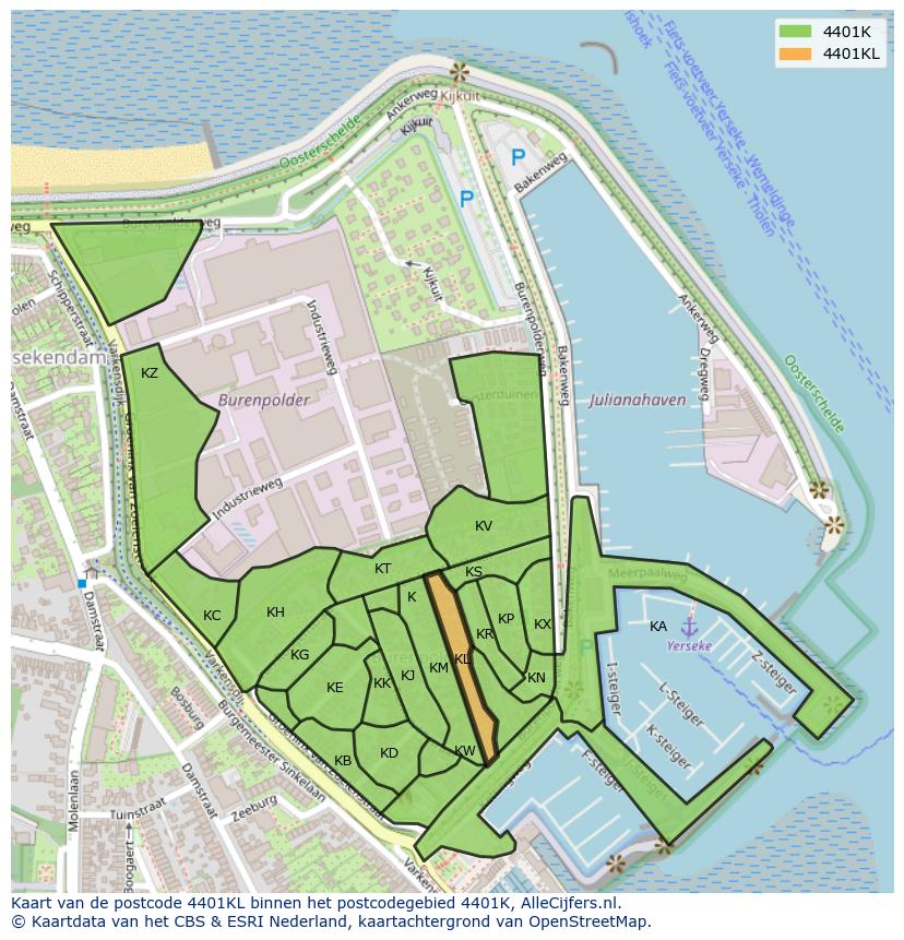 Afbeelding van het postcodegebied 4401 KL op de kaart.