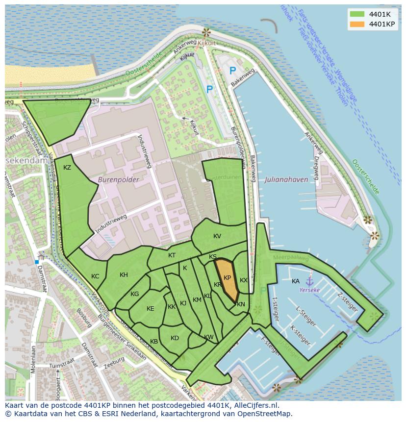 Afbeelding van het postcodegebied 4401 KP op de kaart.