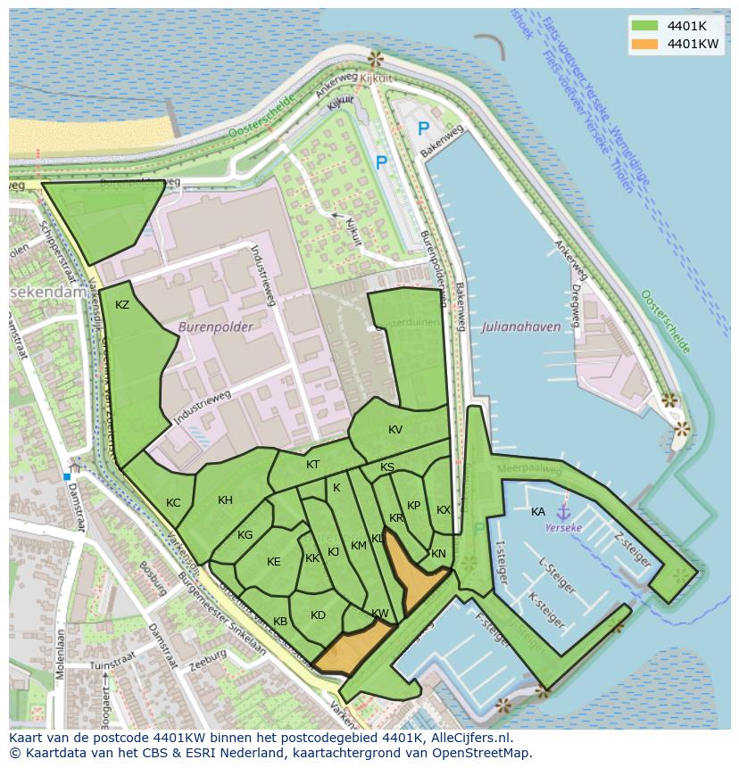 Afbeelding van het postcodegebied 4401 KW op de kaart.