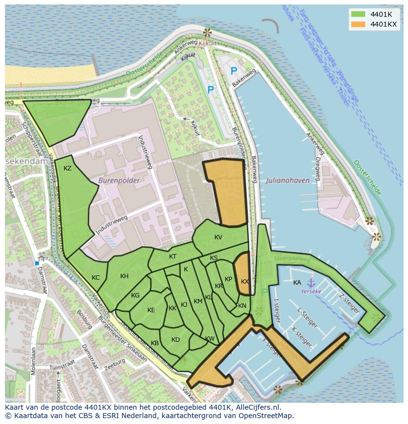 Afbeelding van het postcodegebied 4401 KX op de kaart.