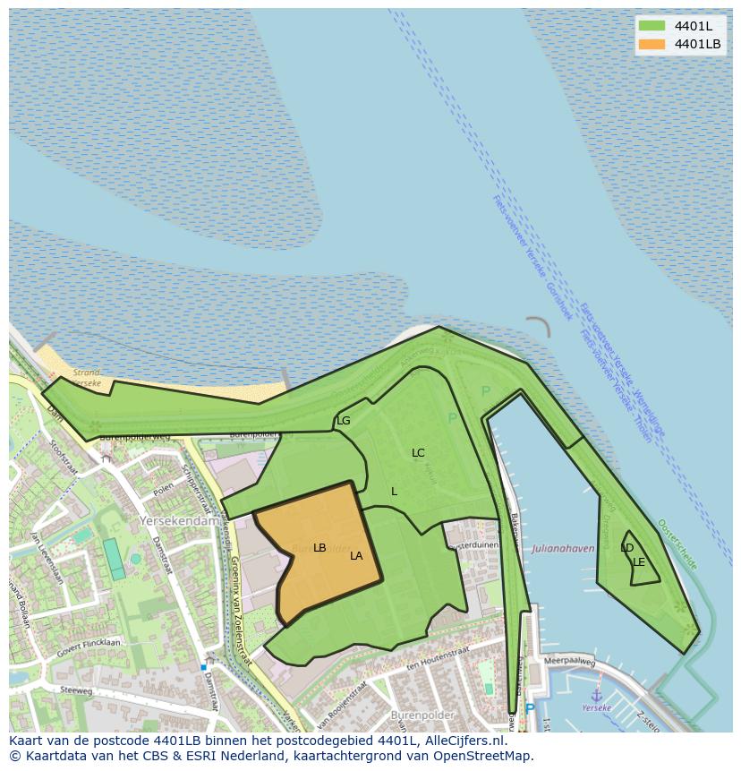 Afbeelding van het postcodegebied 4401 LB op de kaart.