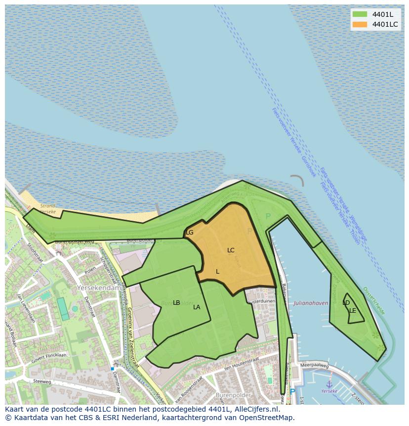 Afbeelding van het postcodegebied 4401 LC op de kaart.