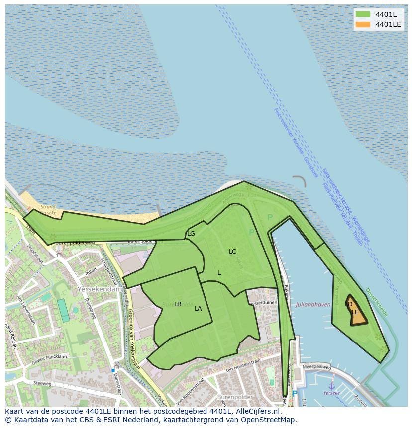 Afbeelding van het postcodegebied 4401 LE op de kaart.