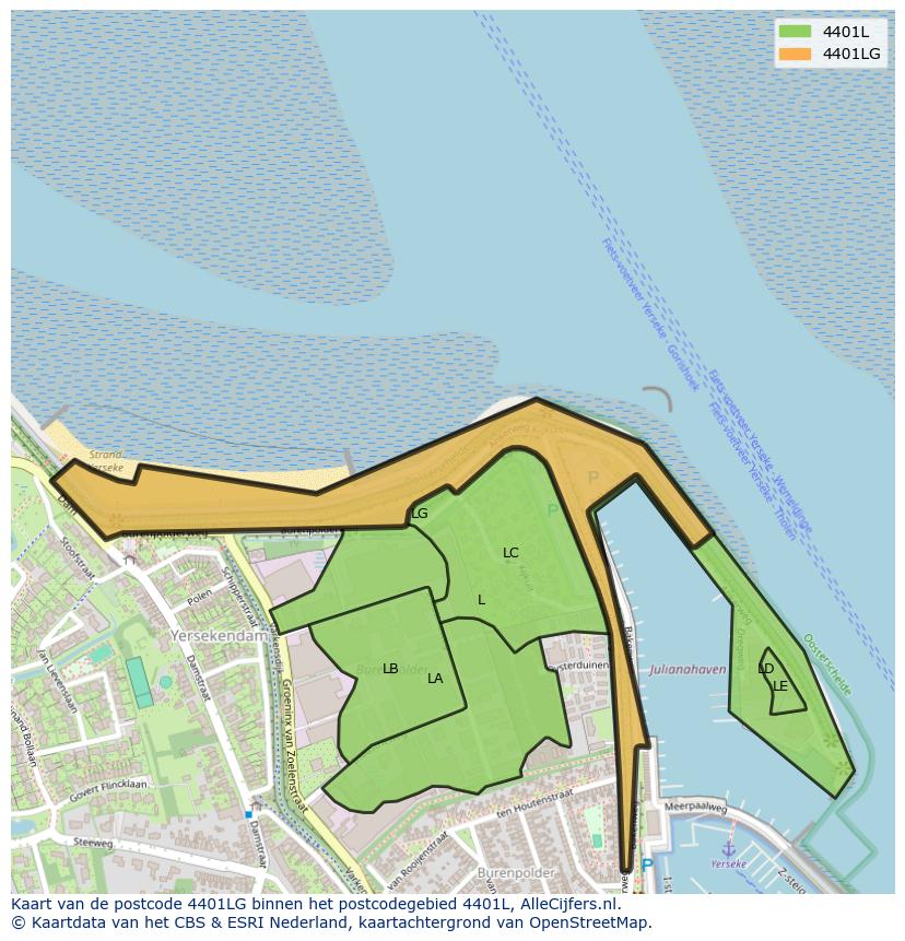 Afbeelding van het postcodegebied 4401 LG op de kaart.