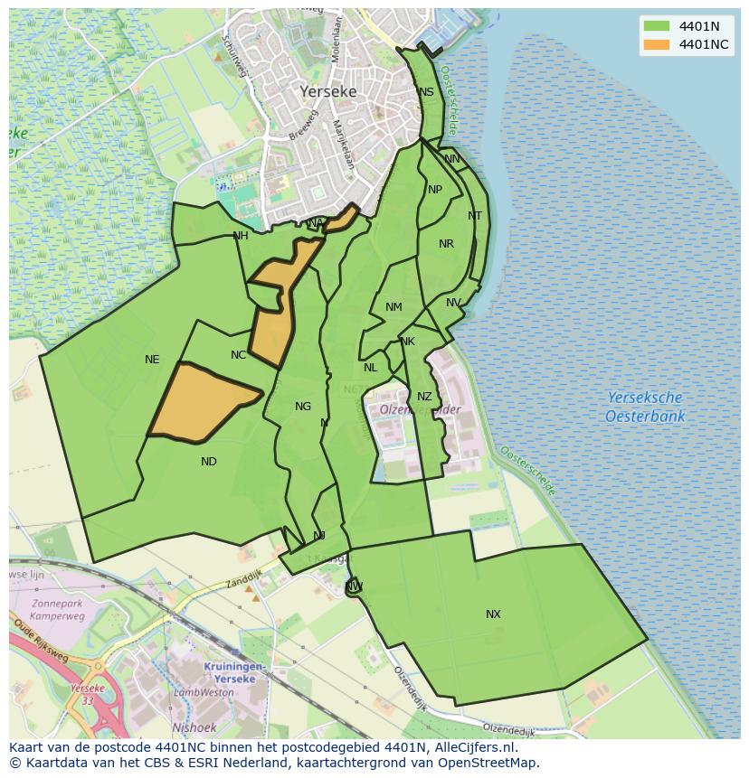 Afbeelding van het postcodegebied 4401 NC op de kaart.