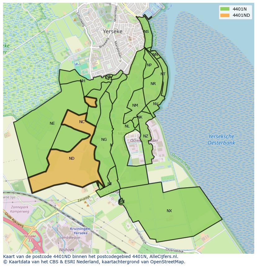 Afbeelding van het postcodegebied 4401 ND op de kaart.