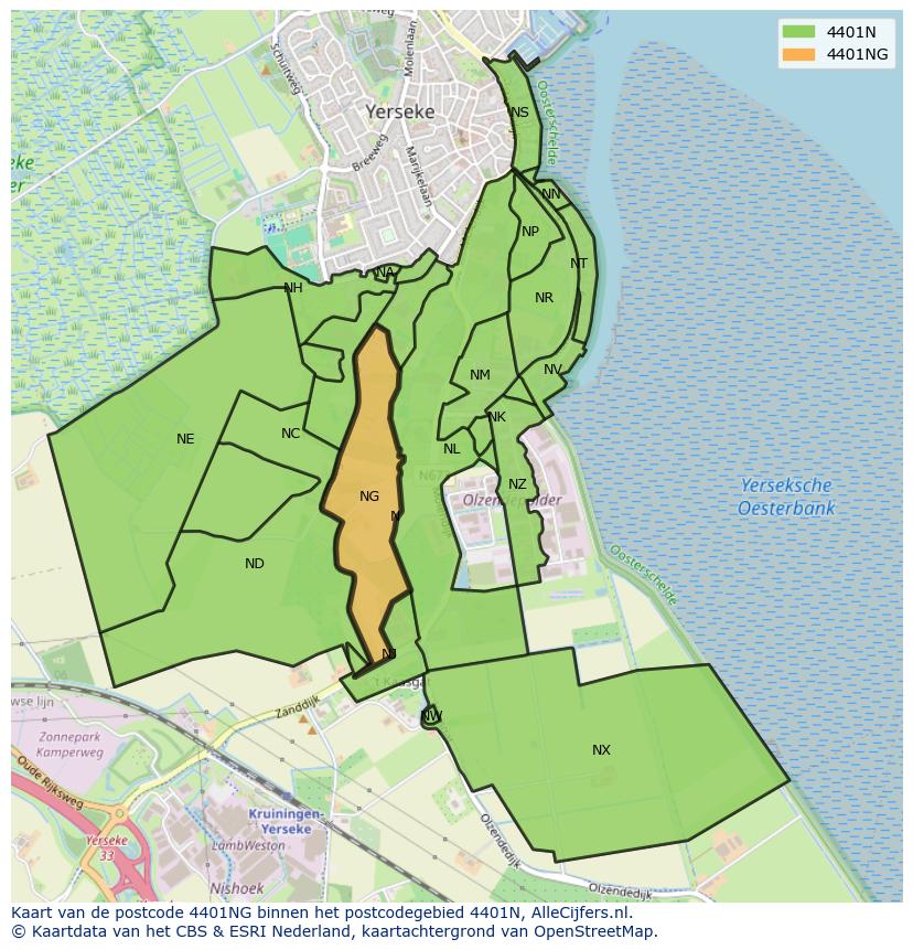 Afbeelding van het postcodegebied 4401 NG op de kaart.