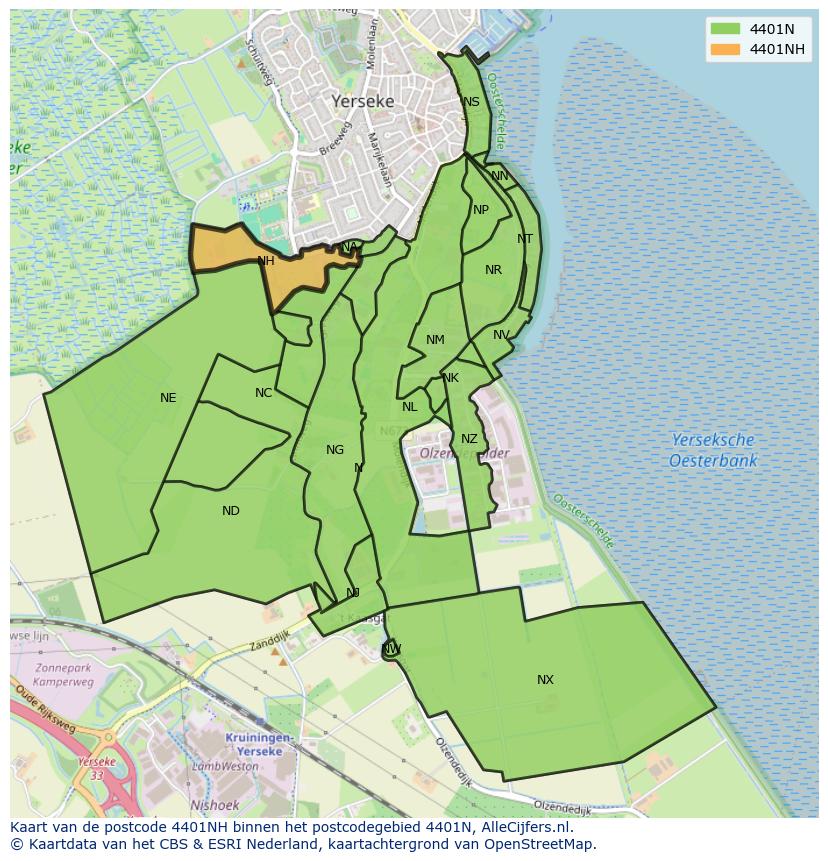 Afbeelding van het postcodegebied 4401 NH op de kaart.