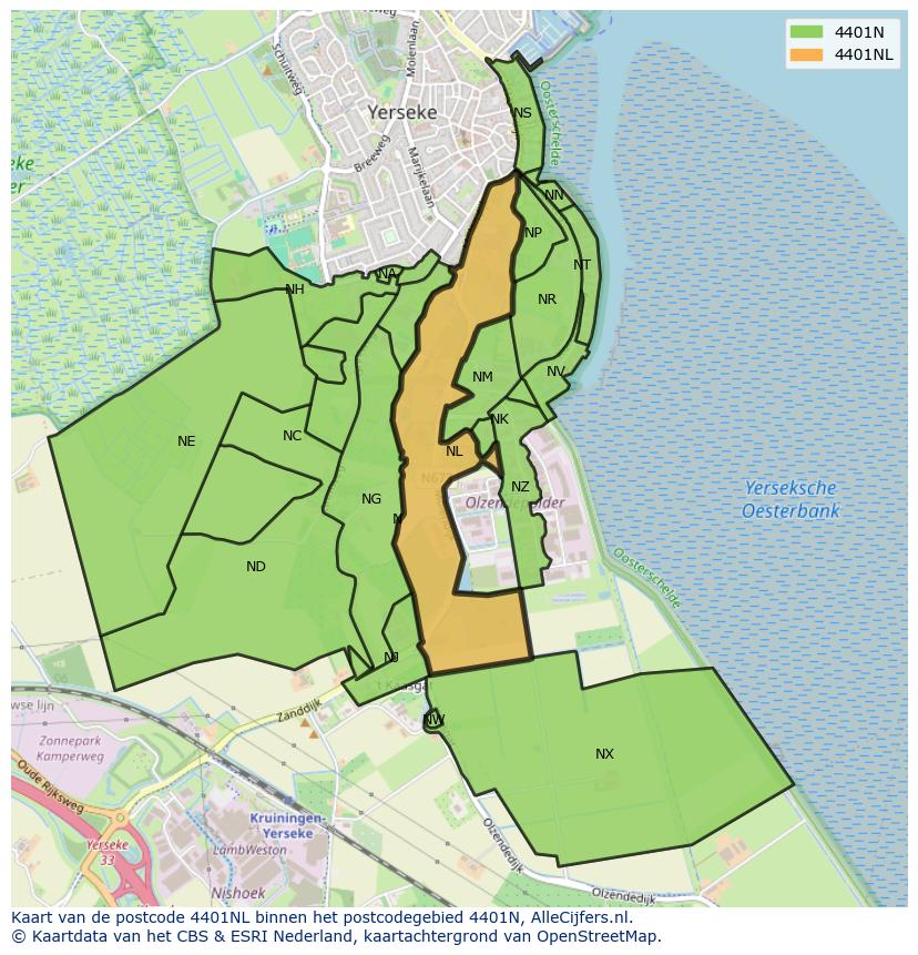 Afbeelding van het postcodegebied 4401 NL op de kaart.