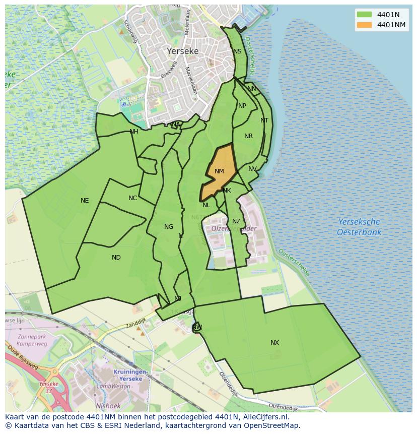 Afbeelding van het postcodegebied 4401 NM op de kaart.