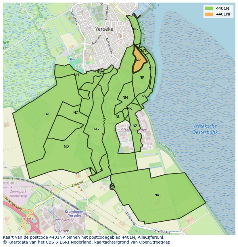 Afbeelding van het postcodegebied 4401 NP op de kaart.