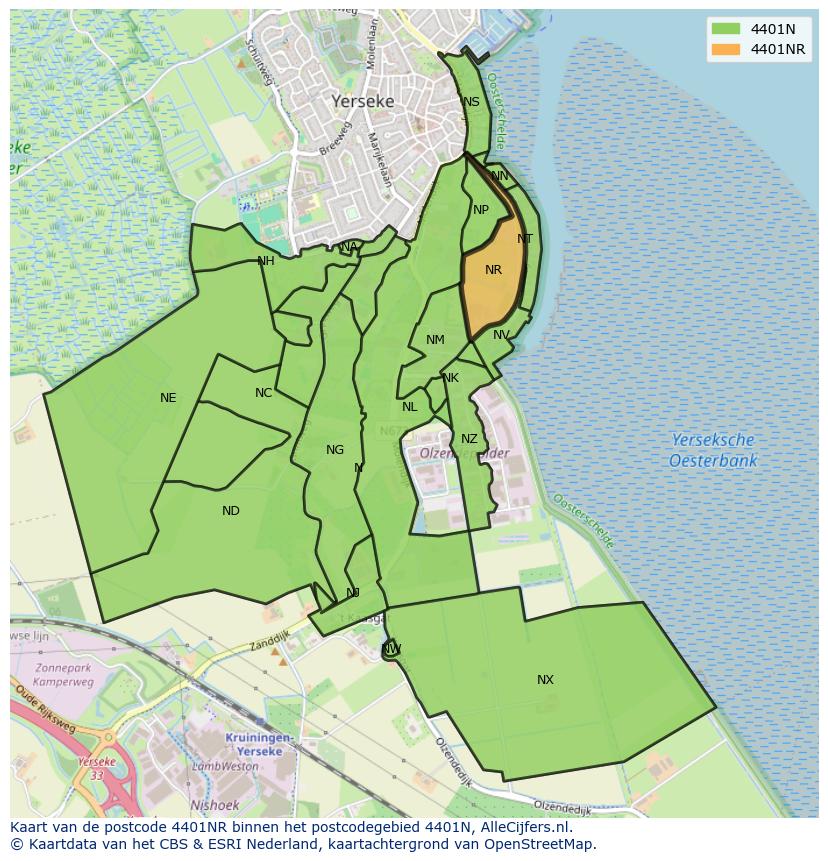 Afbeelding van het postcodegebied 4401 NR op de kaart.