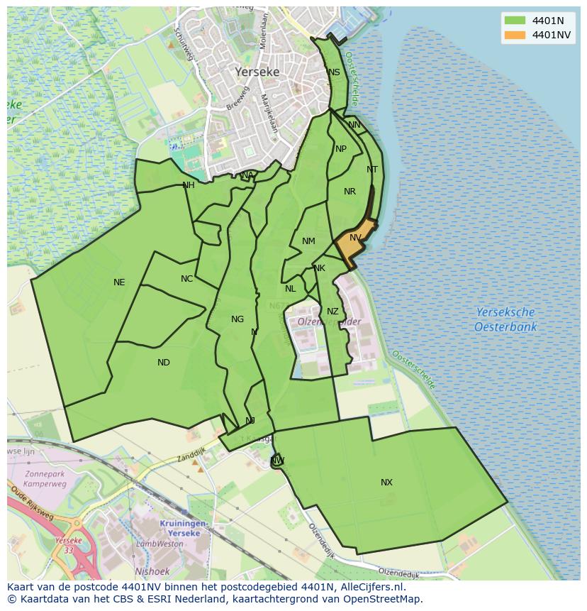 Afbeelding van het postcodegebied 4401 NV op de kaart.