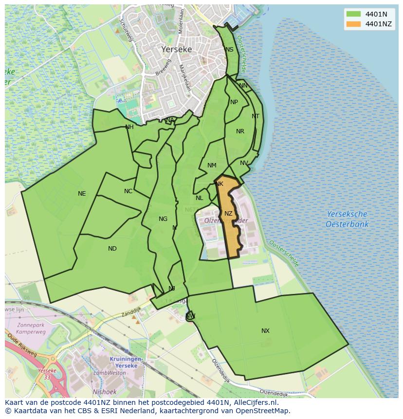 Afbeelding van het postcodegebied 4401 NZ op de kaart.